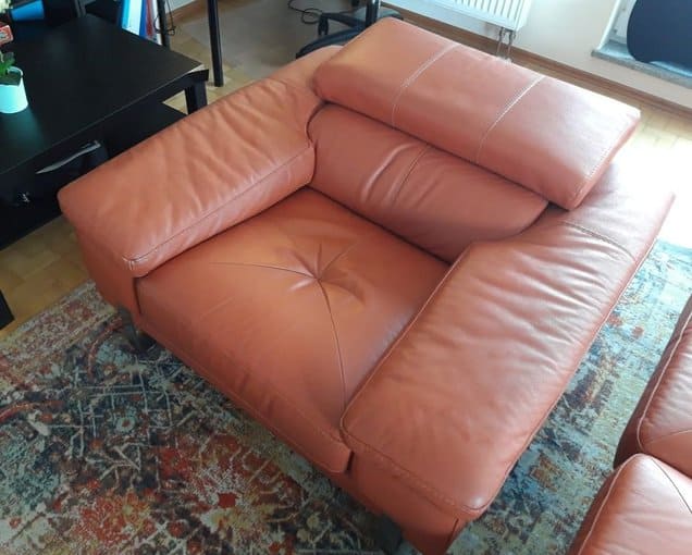 Set of Leather Sofa and Two Armchairs
