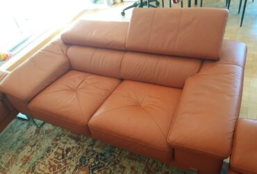 Set of Leather Sofa and Two Armchairs