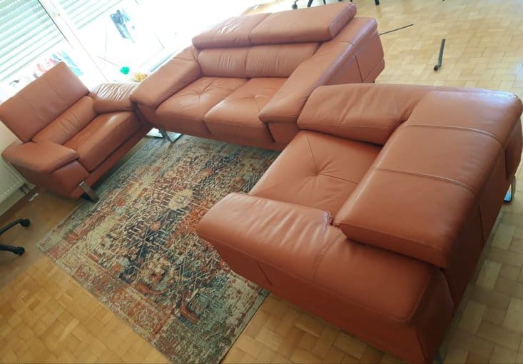 Set of Leather Sofa and Two Armchairs